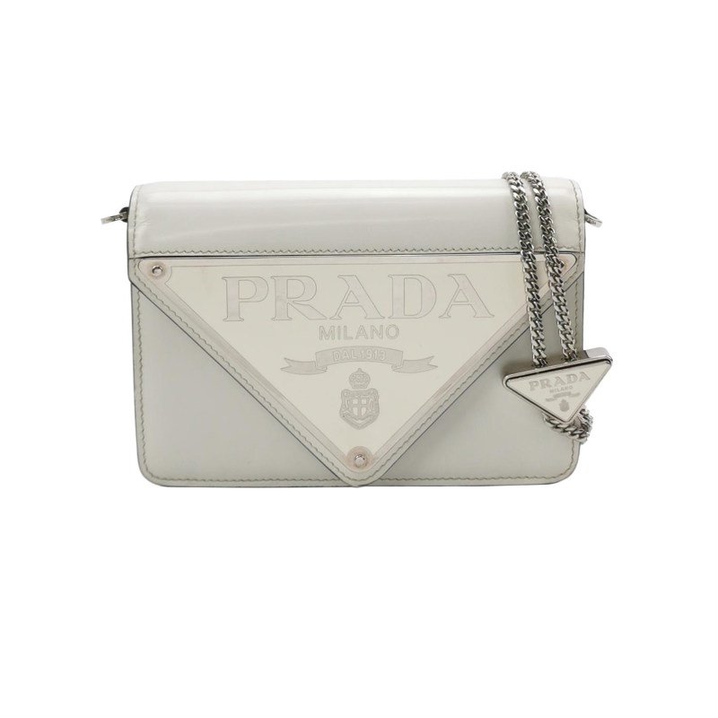 Prada Spazzolato牛皮純色三角徽標斜挎包單肩包-0