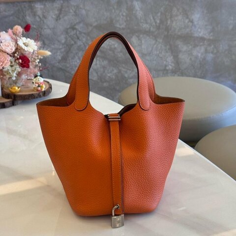 *SHIHNA名牌精品* Hermès Picotin Lock 菜籃子 18 火焰橙 銀釦