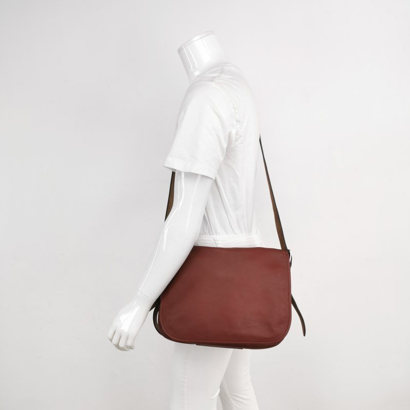 Hermes Barda斜挎包單肩包Swift牛皮銀扣55愛馬仕紅46烏木色-1