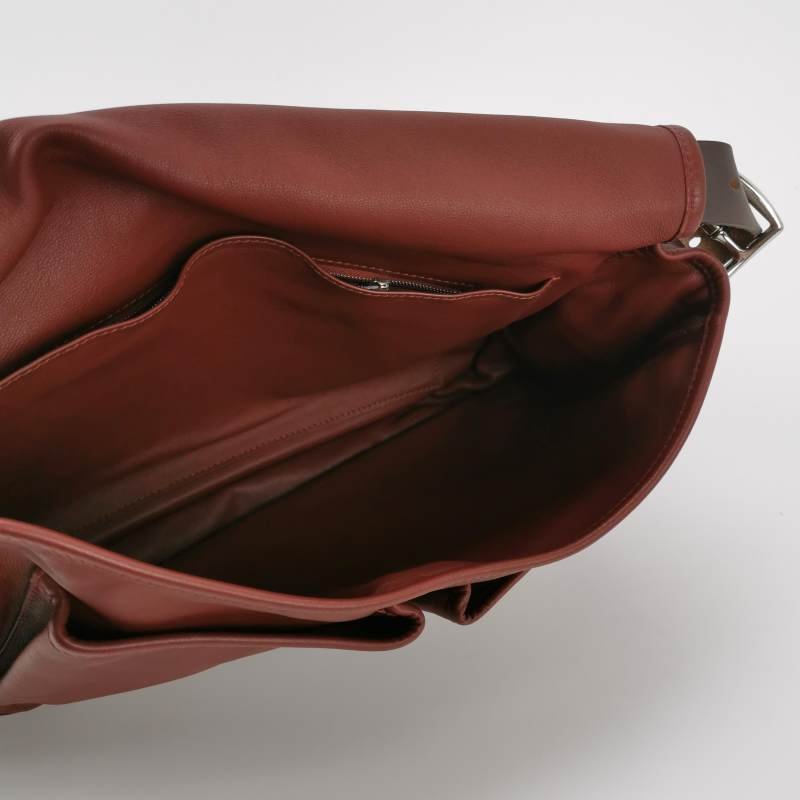 Hermes Barda斜挎包單肩包Swift牛皮銀扣55愛馬仕紅46烏木色-6