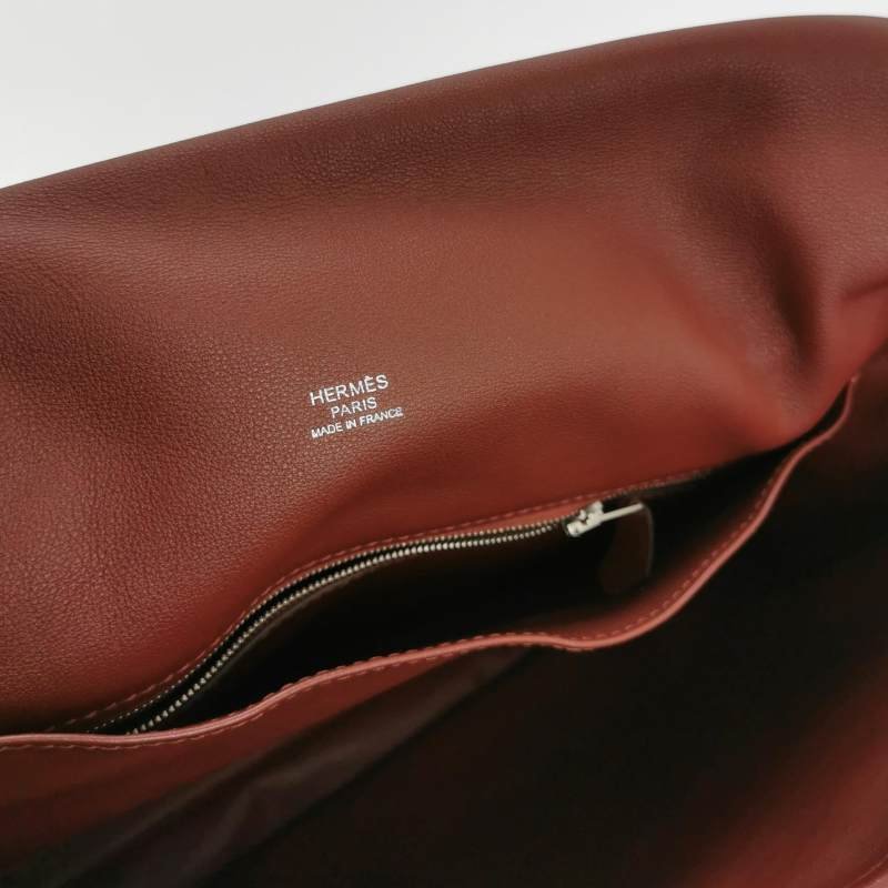 Hermes Barda斜挎包單肩包Swift牛皮銀扣55愛馬仕紅46烏木色-7