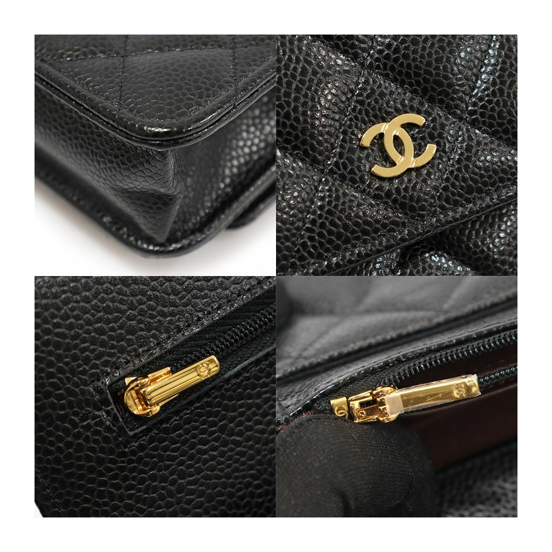 【包稅】CHANEL 黑色魚子醬鍍金CC標誌WOC經典鏈皮夾斜背包AP0250-5