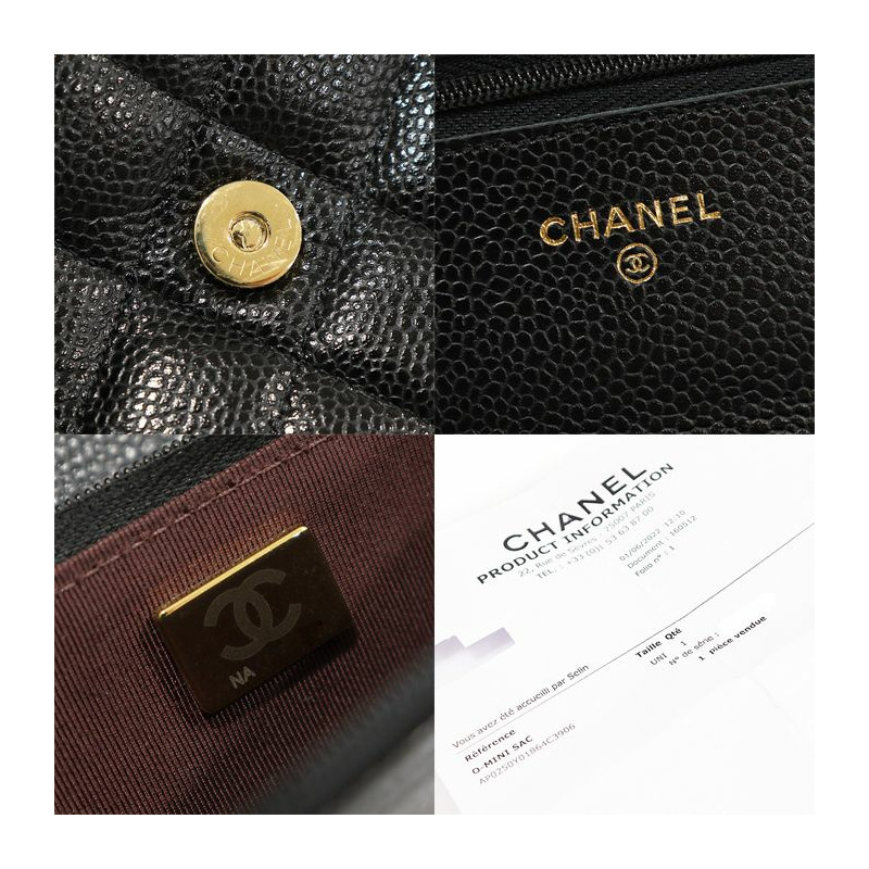 【包稅】CHANEL 黑色魚子醬鍍金CC標誌WOC經典鏈皮夾斜背包AP0250-6