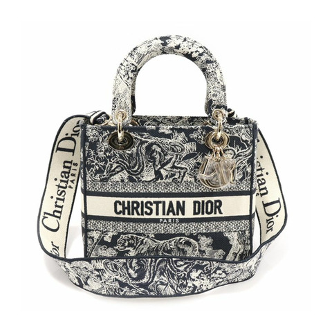 DIOR M0565ORGO_M928 藍色 Toile de Jouy 反面刺繡女士 D-LITE 中號 2WAY