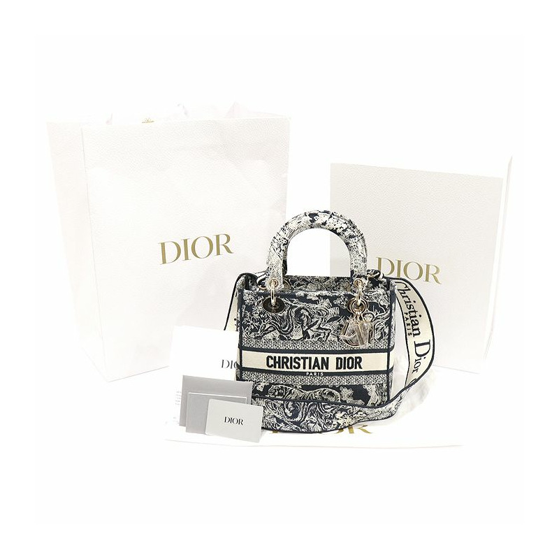 【包稅】DIOR M0565ORGO_M928 藍色 Toile de Jouy 反面刺繡女士 D-LITE 中號 2WAY-1