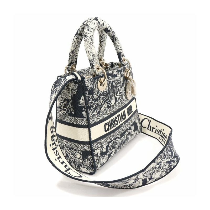 【包稅】DIOR M0565ORGO_M928 藍色 Toile de Jouy 反面刺繡女士 D-LITE 中號 2WAY-2