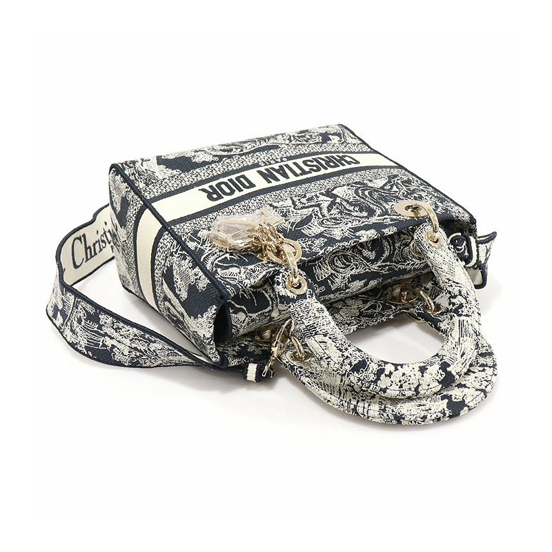 【包稅】DIOR M0565ORGO_M928 藍色 Toile de Jouy 反面刺繡女士 D-LITE 中號 2WAY-3