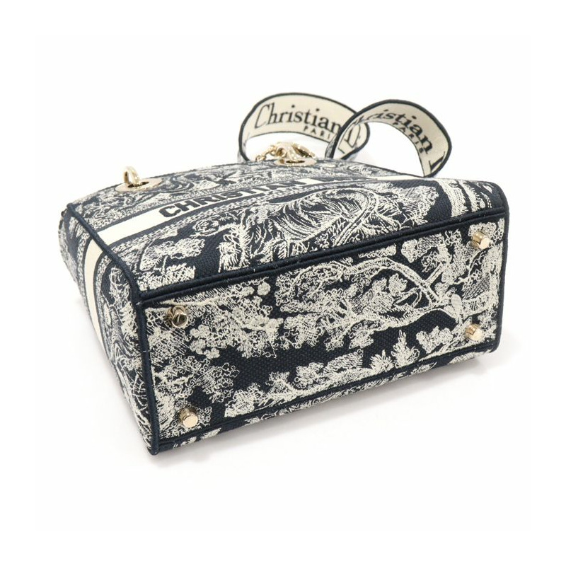 【包稅】DIOR M0565ORGO_M928 藍色 Toile de Jouy 反面刺繡女士 D-LITE 中號 2WAY-4