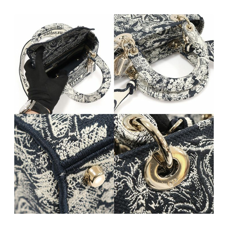 【包稅】DIOR M0565ORGO_M928 藍色 Toile de Jouy 反面刺繡女士 D-LITE 中號 2WAY-5