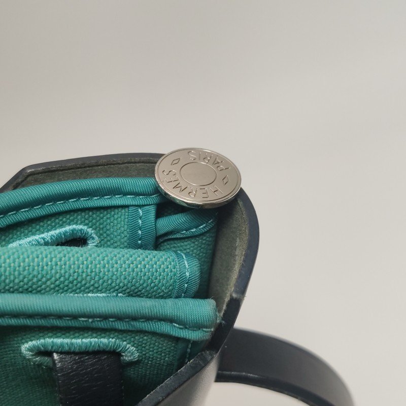 Hermes Herbag31斜挎包單肩包Hunter牛皮帆布銀扣Z6孔雀綠89黑色A刻-13