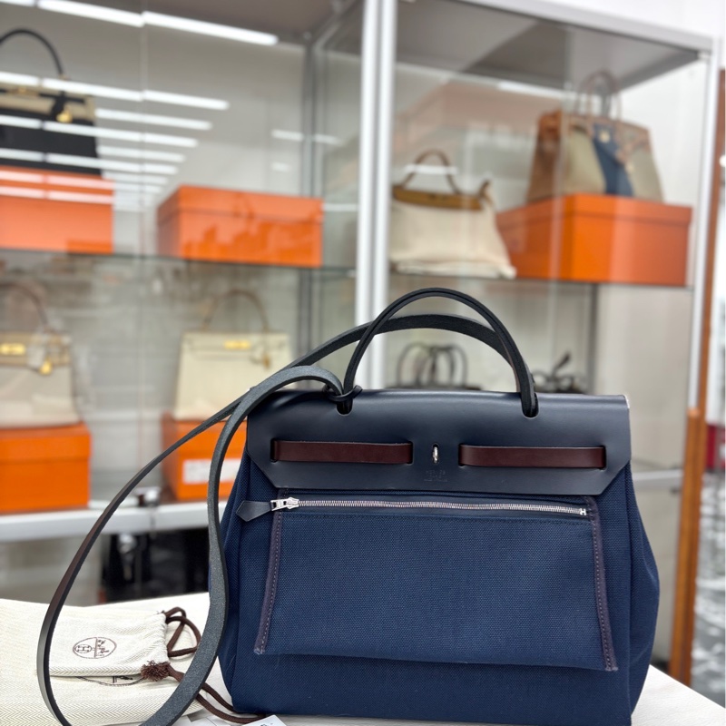 【98新】Hermes 海軍藍/黑色/靛藍/馬鞍紅Herbag31 B刻 手提單肩包-2
