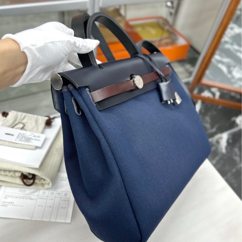 【98新】Hermes 海軍藍/黑色/靛藍/馬鞍紅Herbag31 B刻 手提單肩包-3