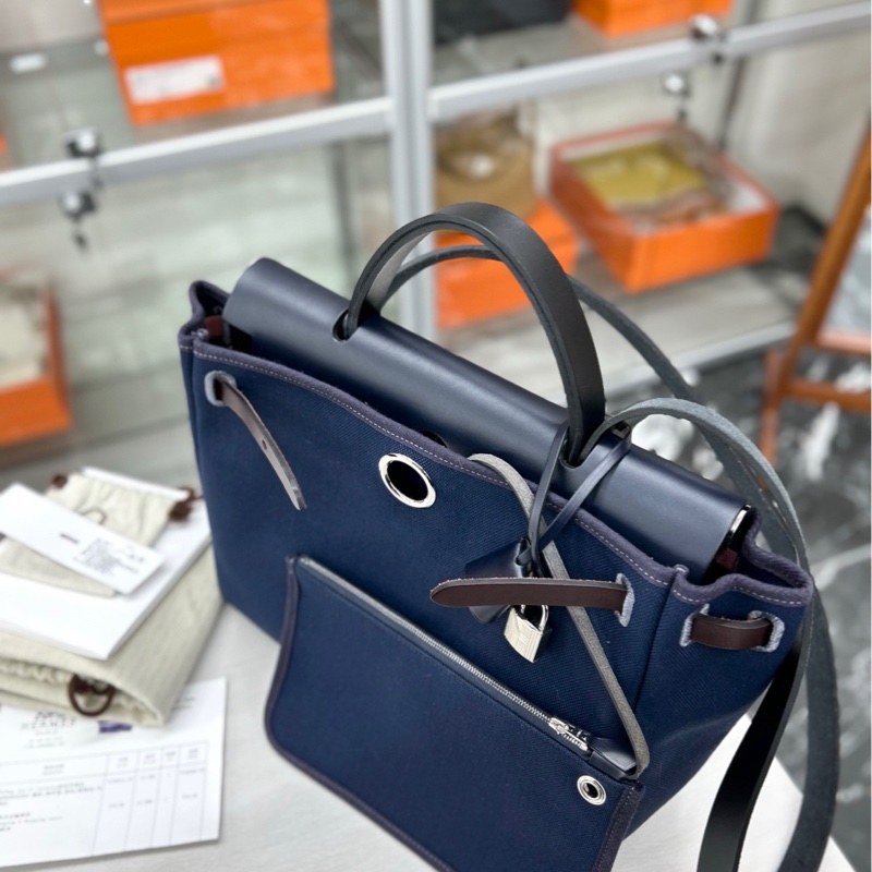 【98新】Hermes 海軍藍/黑色/靛藍/馬鞍紅Herbag31 B刻 手提單肩包-4