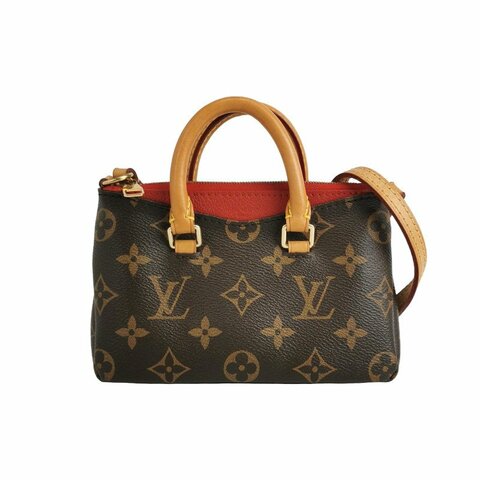 Louis Vuitton(LV)Pallas傳奇包Nano牛皮植鞣革Monogram印花V形拼色斜挎包單肩包