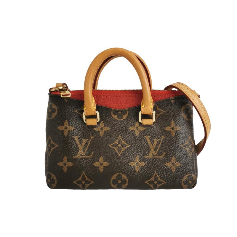 Louis Vuitton(LV)Pallas傳奇包Nano牛皮植鞣革Monogram印花V形拼色斜挎包單肩包-0