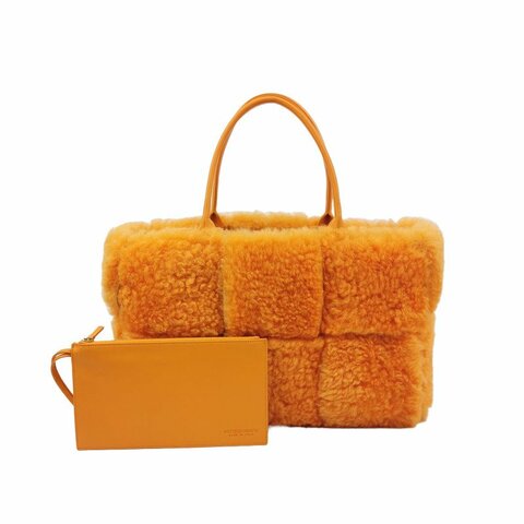 Bottega Veneta Arco中號純色毛絨Intrecciato編織子母包手提包