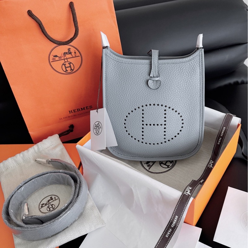 【全新品】Hermes愛馬仕 mini Evelyne 雲霧灰 銀扣 tc皮 K刻-0