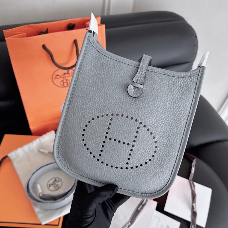 【全新品】Hermes愛馬仕 mini Evelyne 雲霧灰 銀扣 tc皮 K刻-1