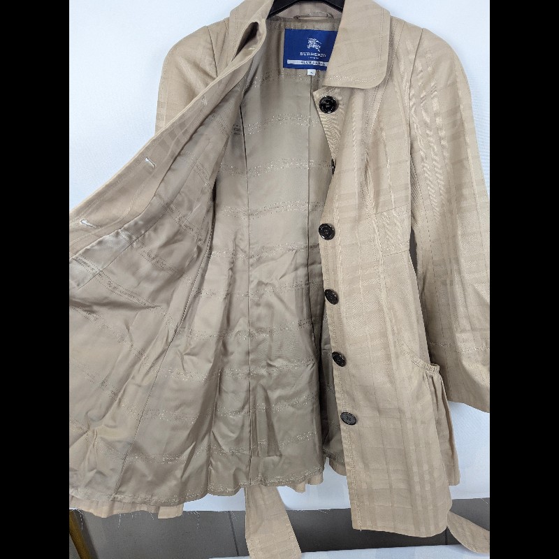 莉亞精品♡Burberry 駝色淺格紋單排釦風衣 尺碼36 二手美品-2