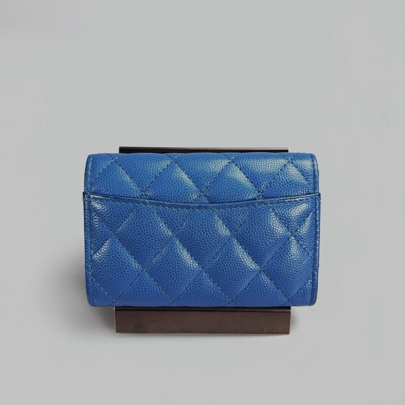 CHANEL CF荔枝單層卡包 藍色 31開-1