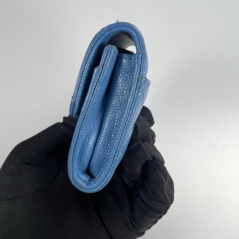 CHANEL CF荔枝單層卡包 藍色 31開-2