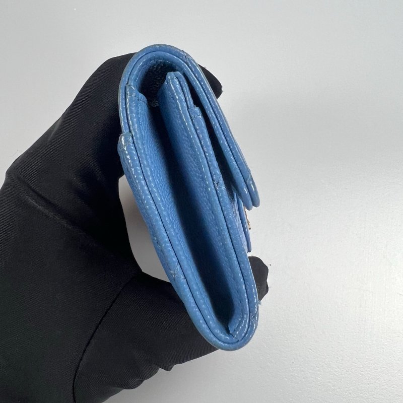 CHANEL CF荔枝單層卡包 藍色 31開-3