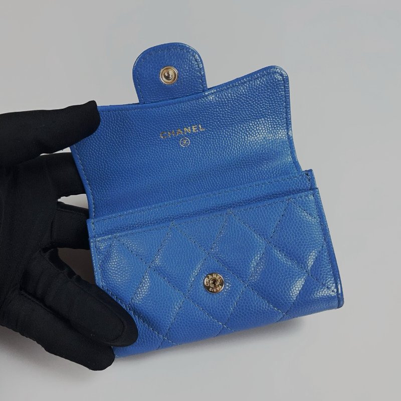 CHANEL CF荔枝單層卡包 藍色 31開-4