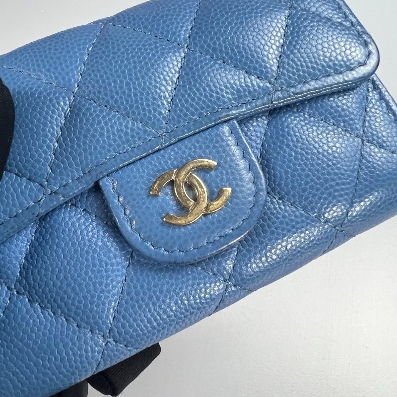CHANEL CF荔枝單層卡包 藍色 31開-6