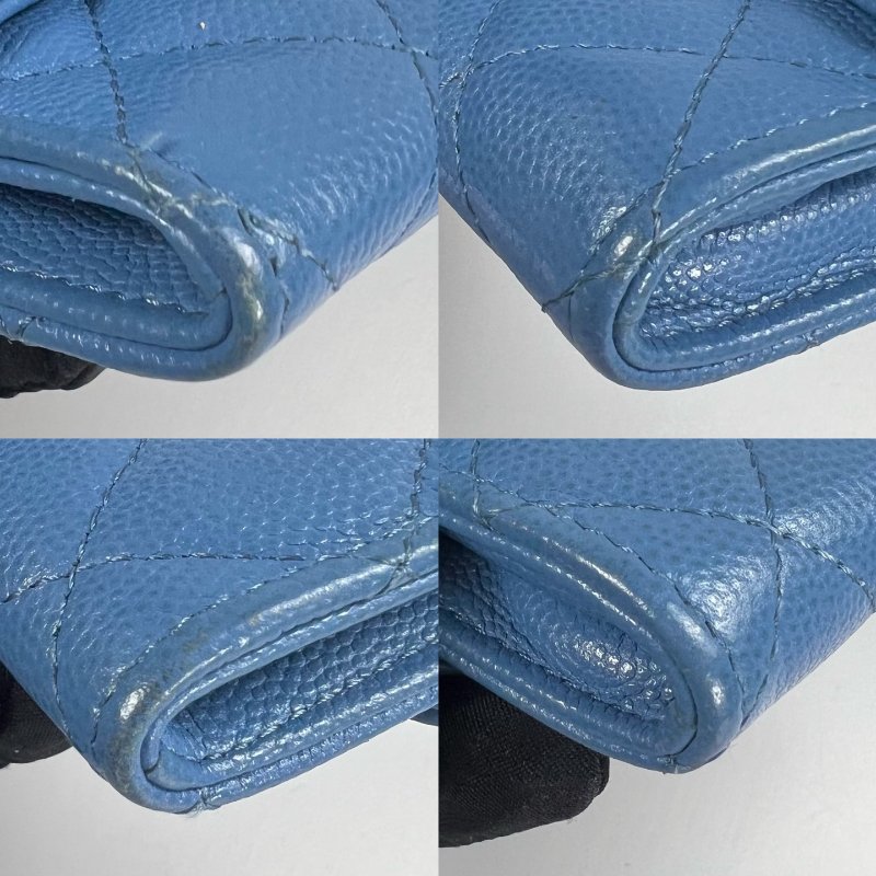 CHANEL CF荔枝單層卡包 藍色 31開-7