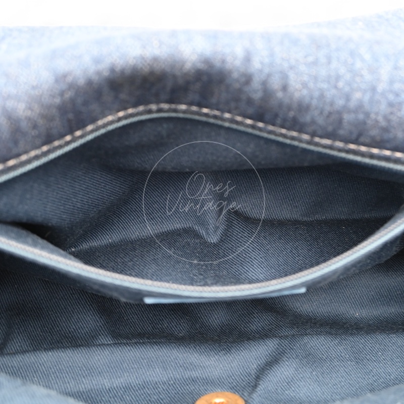 中古 Chanel 香奈兒 丹寧 深藍牛仔外縫線菱格紋CF 肩背 斜背 口蓋包 掀蓋包-14