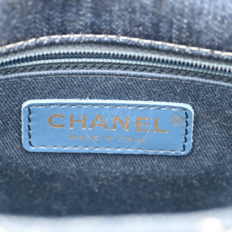 中古 Chanel 香奈兒 丹寧 深藍牛仔外縫線菱格紋CF 肩背 斜背 口蓋包 掀蓋包-17