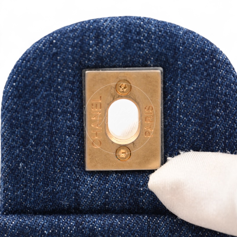 中古 Chanel 香奈兒 丹寧 深藍牛仔外縫線菱格紋CF 肩背 斜背 口蓋包 掀蓋包-22