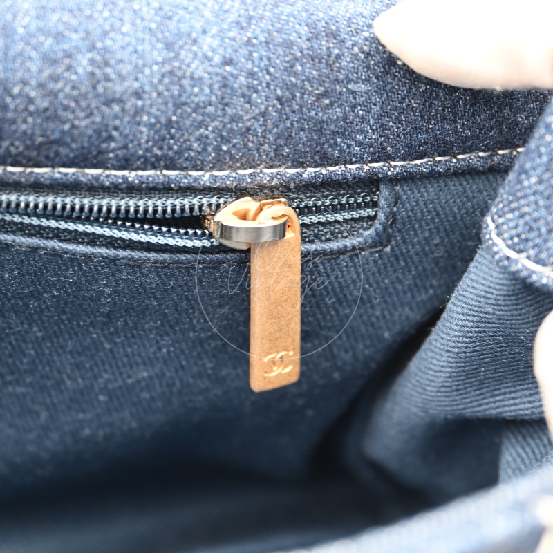 中古 Chanel 香奈兒 丹寧 深藍牛仔外縫線菱格紋CF 肩背 斜背 口蓋包 掀蓋包-25