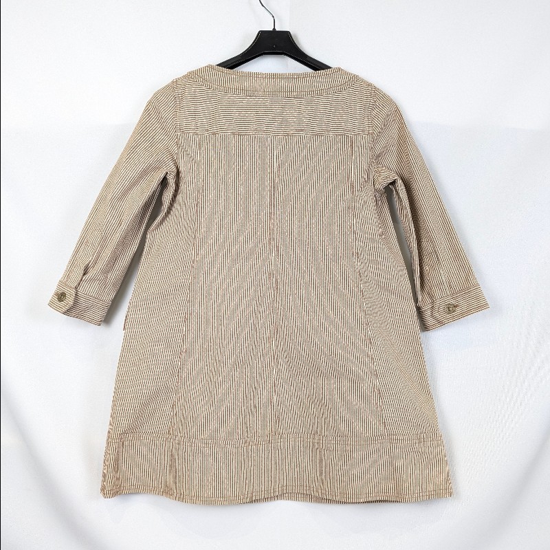 莉亞精品♡Burberry 褐白相間橫條大口袋洋裝 尺碼36 二手美品-1
