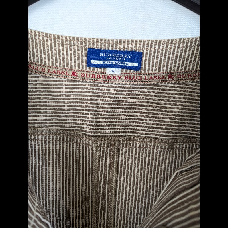 莉亞精品♡Burberry 褐白相間橫條大口袋洋裝 尺碼36 二手美品-2