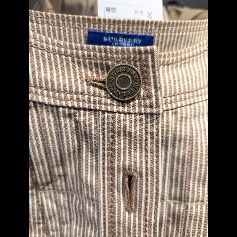 莉亞精品♡Burberry 褐白相間橫條大口袋洋裝 尺碼36 二手美品-4