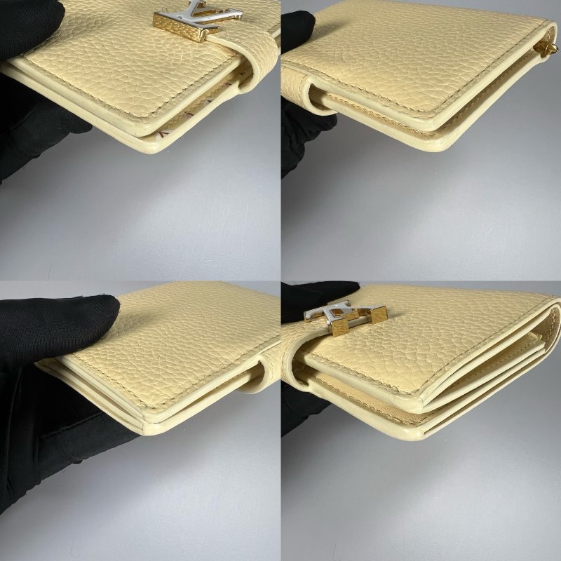 LV M11975/晶片款 日本限定淡黃色Capucines對開短夾-9