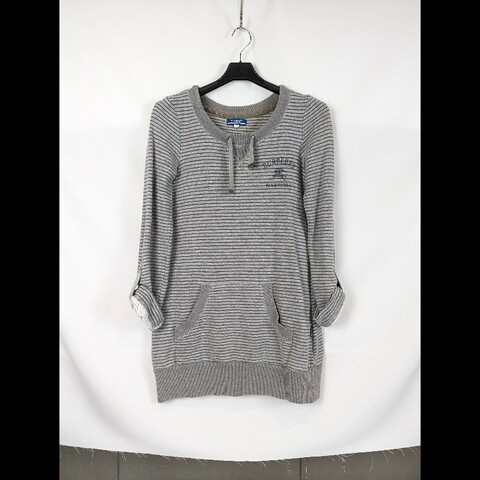 莉亞精品♡Burberry 灰綠橫條紋束帶上衣 尺碼38 二手美品