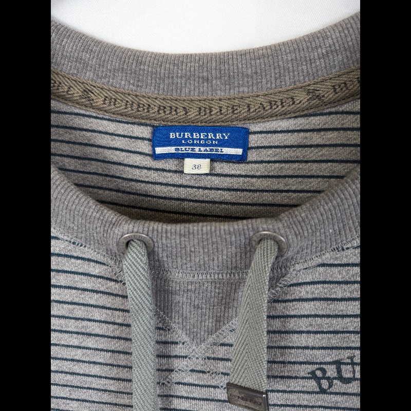 莉亞精品♡Burberry 灰綠橫條紋束帶上衣 尺碼38 二手美品-2