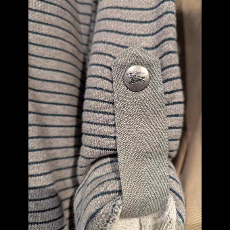 莉亞精品♡Burberry 灰綠橫條紋束帶上衣 尺碼38 二手美品-4