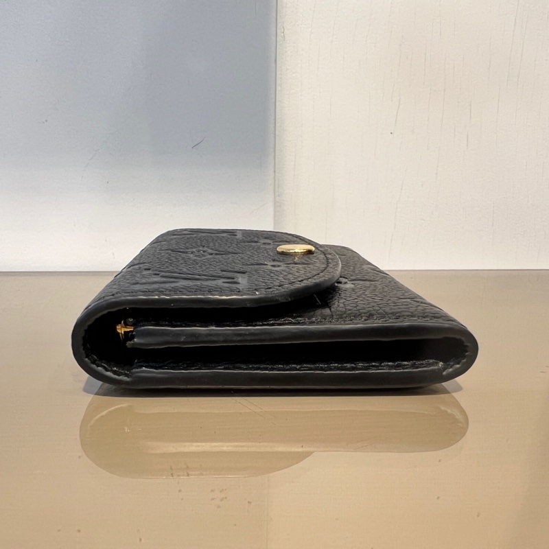 LV黑牛皮壓紋Rosalie金釦下蓋2卡零錢包-3