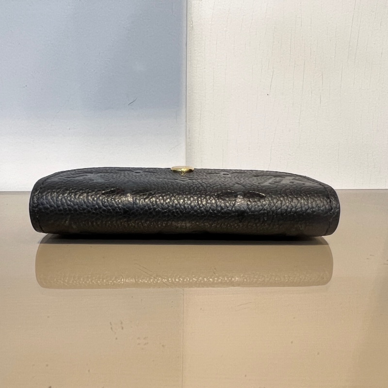 LV黑牛皮壓紋Rosalie金釦下蓋2卡零錢包-4