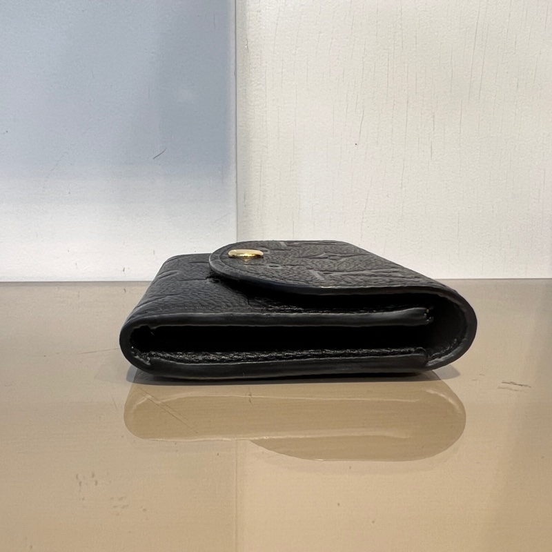 LV黑牛皮壓紋Rosalie金釦下蓋2卡零錢包-5