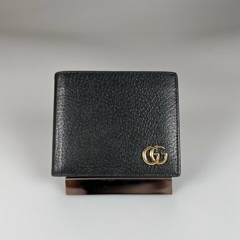 GUCCI 428726 黑雙G八卡男短夾