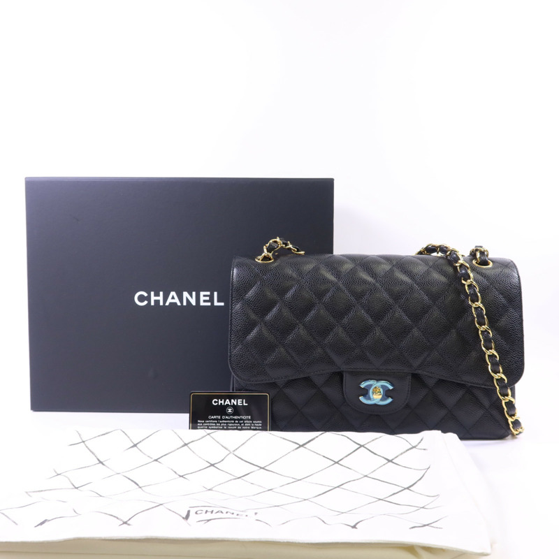 CHANEL 牛皮皮革Large Classic金扣鏈帶肩背袋-16