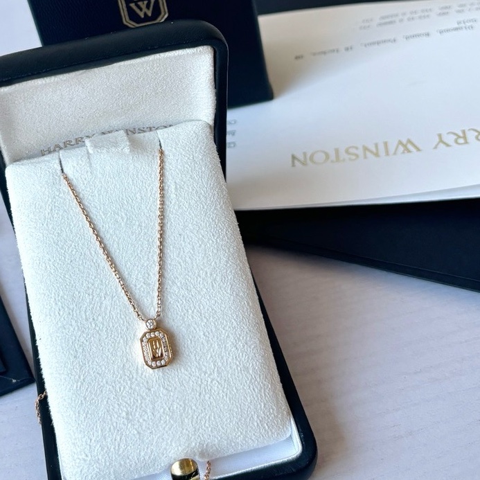 【99新】 HW 海瑞溫斯頓 18K金鑲鑽 小號香水瓶項鍊-0