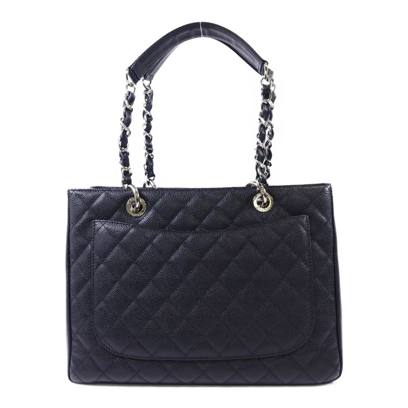 CHANEL 牛皮皮革GST Grand Shopping Tote Bag銀扣鏈帶肩背袋-1