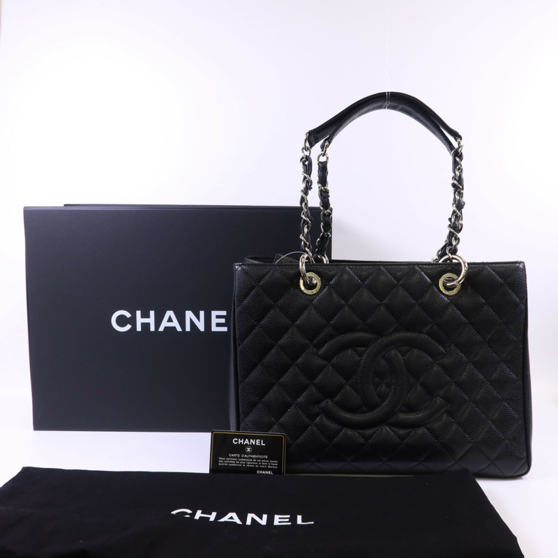 CHANEL 牛皮皮革GST Grand Shopping Tote Bag銀扣鏈帶肩背袋-16