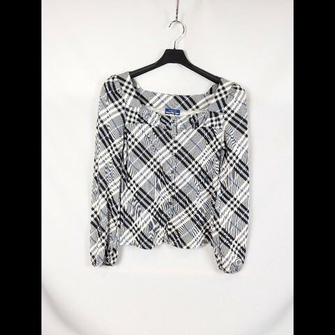 莉亞精品♡burberry 藍斜格紋平口上衣 尺碼38 二手美品