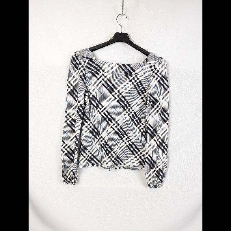 莉亞精品♡burberry 藍斜格紋平口上衣 尺碼38 二手美品-1
